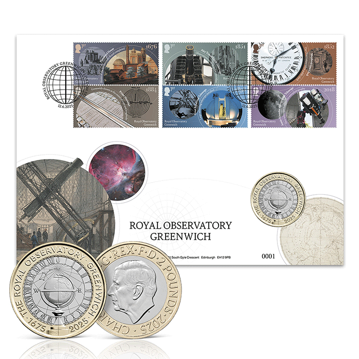 350 Years of the Royal Observatory, Greenwich 2025 £2 Brilliant Uncirculated Coin Cover 350 Years of the Royal Observatory, Greenwich 2025 £2 Brilliant Uncirculated Coin Cover