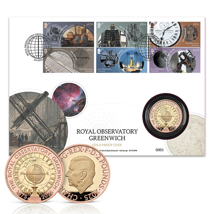 350 Years of the Royal Observatory, Greenwich 2025 £2 Gold Proof Coin Cover 350 Years of the Royal Observatory, Greenwich 2025 £2 Gold Proof Coin Cover