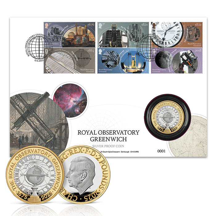 350 Years of the Royal Observatory, Greenwich 2025 £2 Silver Proof Coin Cover 350 Years of the Royal Observatory, Greenwich 2025 £2 Silver Proof Coin Cover