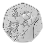 The reverse of the 2025 The Snowman 50p coin.