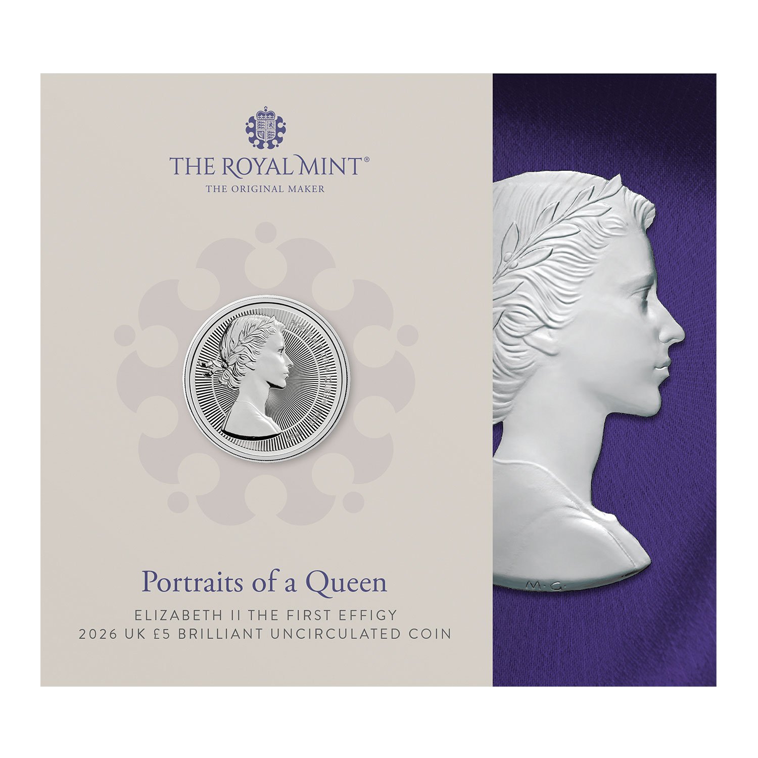 Portraits of a Queen - Elizabeth II The First Effigy 2026 UK £5 Brilliant Uncirculated Coin Portraits of a Queen - Elizabeth II The First Effigy 2026 UK £5 Brilliant Uncirculated Coin