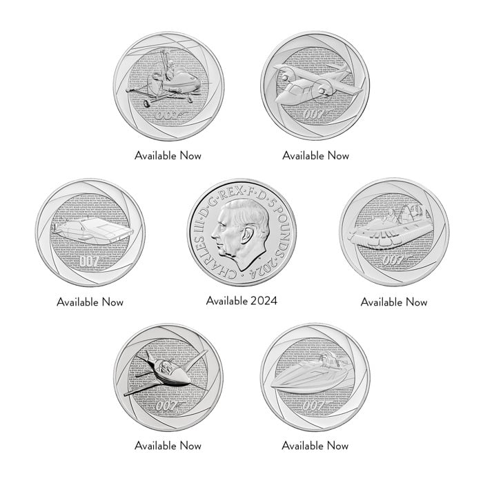 Six Decades of 007 UK £5 Brilliant Uncirculated Seven-Coin Collection