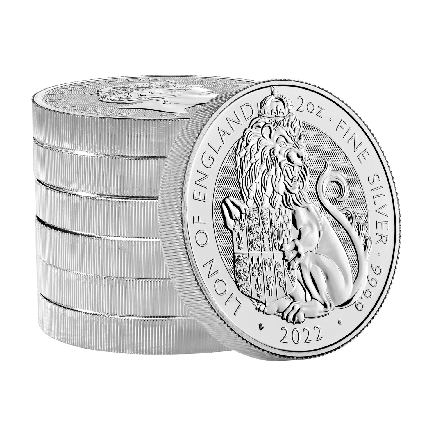 Royal Tudor Beasts 2022 Lion England 2oz Silver Bullion 10 Coin Tube