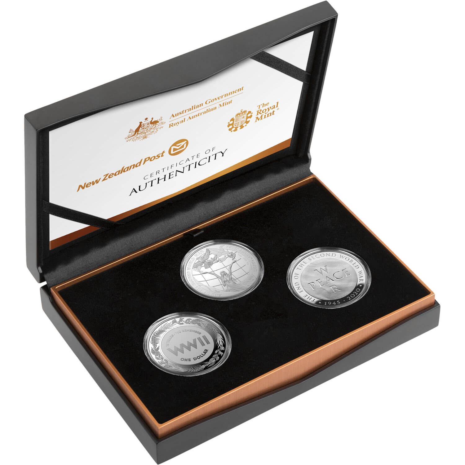 End of the Second World War Silver Proof Three-Coin Set