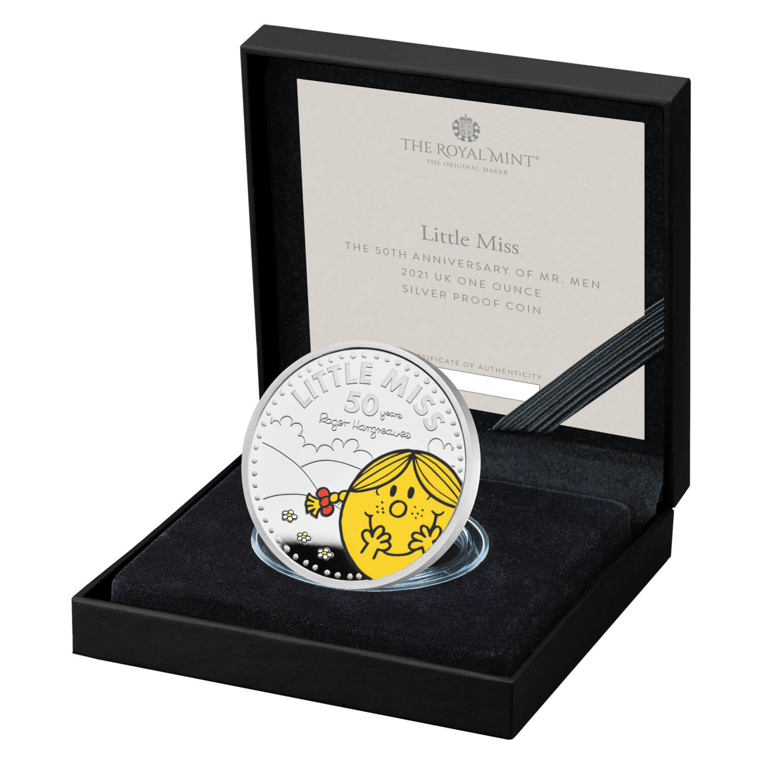 Little Miss Sunshine â€“ The 50th Anniversary of Mr. Men Little Miss 2021 UK One Ounce Silver Proof Coin