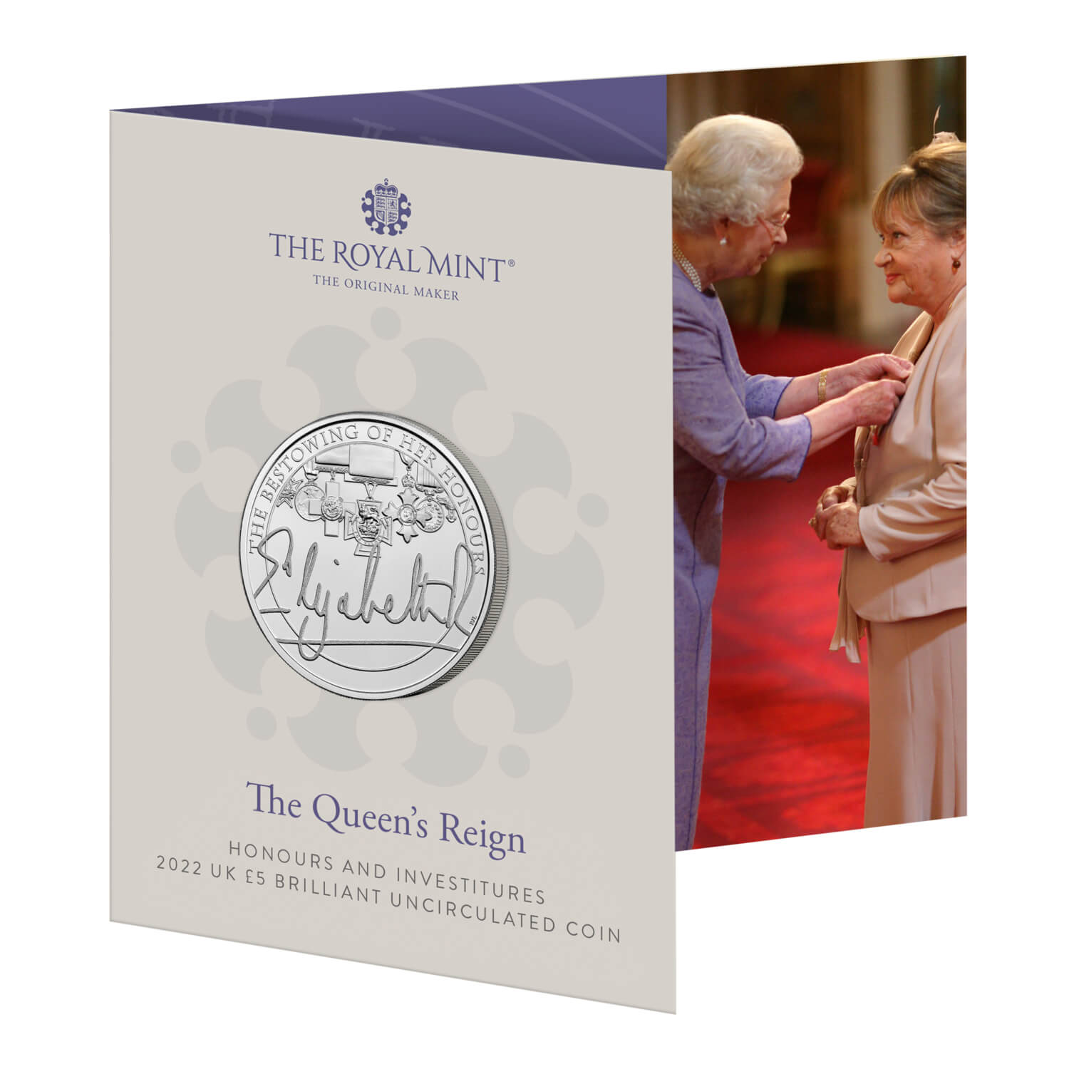 Queen's Reign Honours Investitures 2022 £5 Brilliant Uncirculated Coin