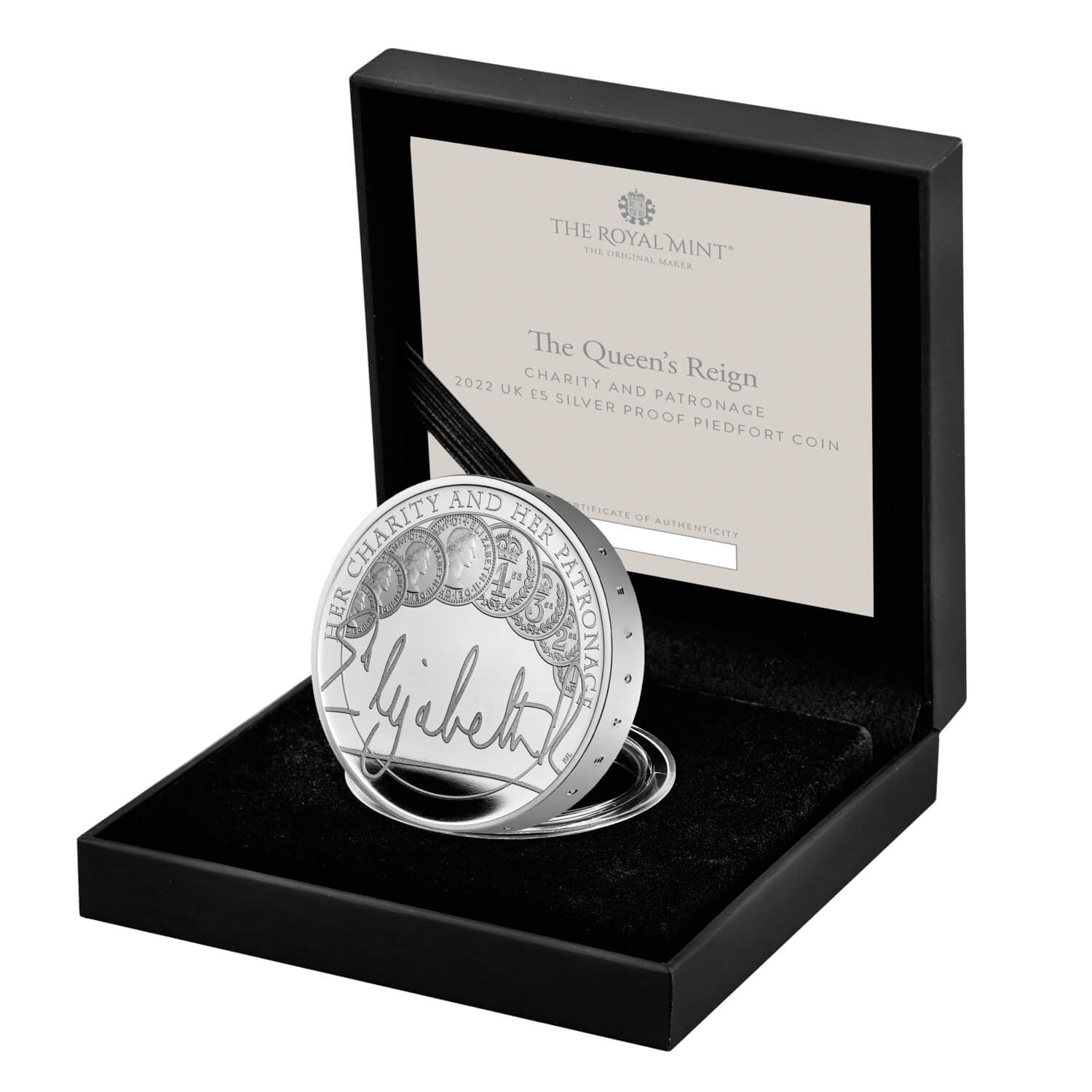 The Queen's Reign Charity and Patronage 2022 UK £5 Silver Proof Piedfort Coin