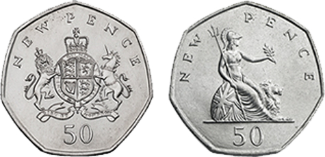 The seven sides of a 50p coin